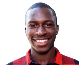 African man with a mild smile superimposed