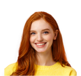 White woman with ginger hair superimposed