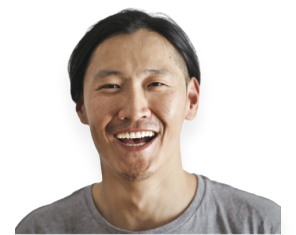 Asian man with a cool smile superimposed
